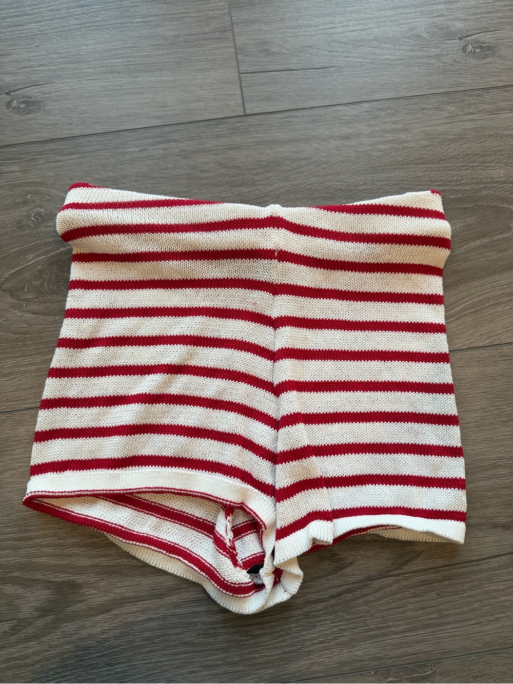 White Fox Boutique Red & White Striped High-Waist Knit Shorts
